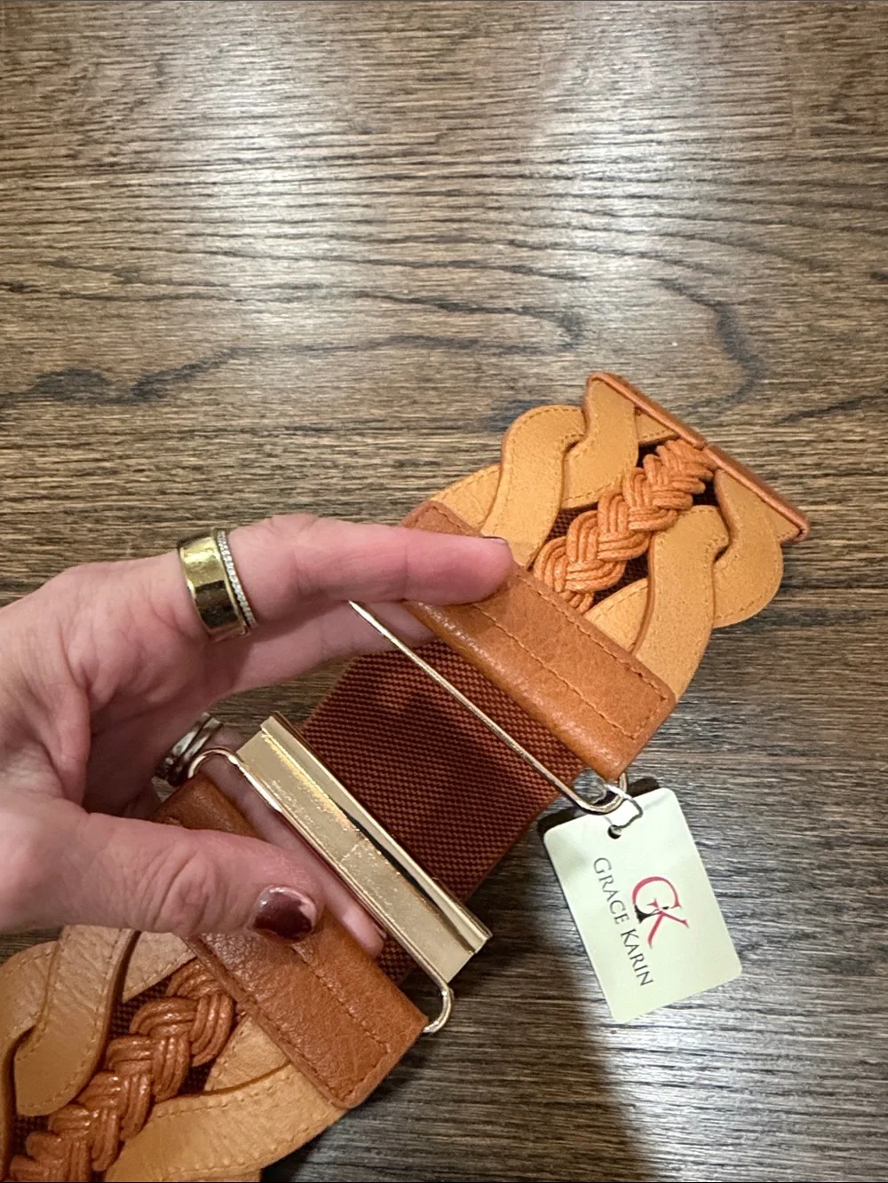 Grace Karin Braided Tan Elastic Waist Belt with Metal Clasp